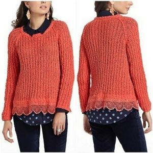 Anthropologie Knitted & Knotted Lace Hem Sweater